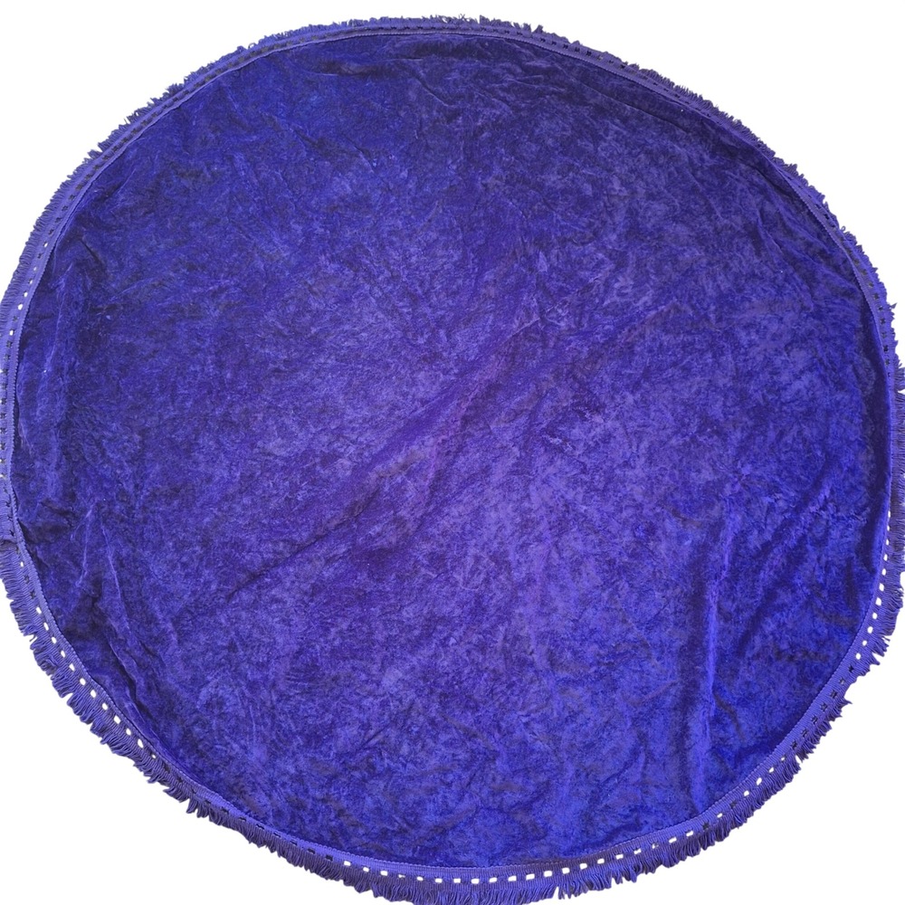 JCPenney Royalty Vintage Purple Velvet Tablecloth Round Fringe Elegant